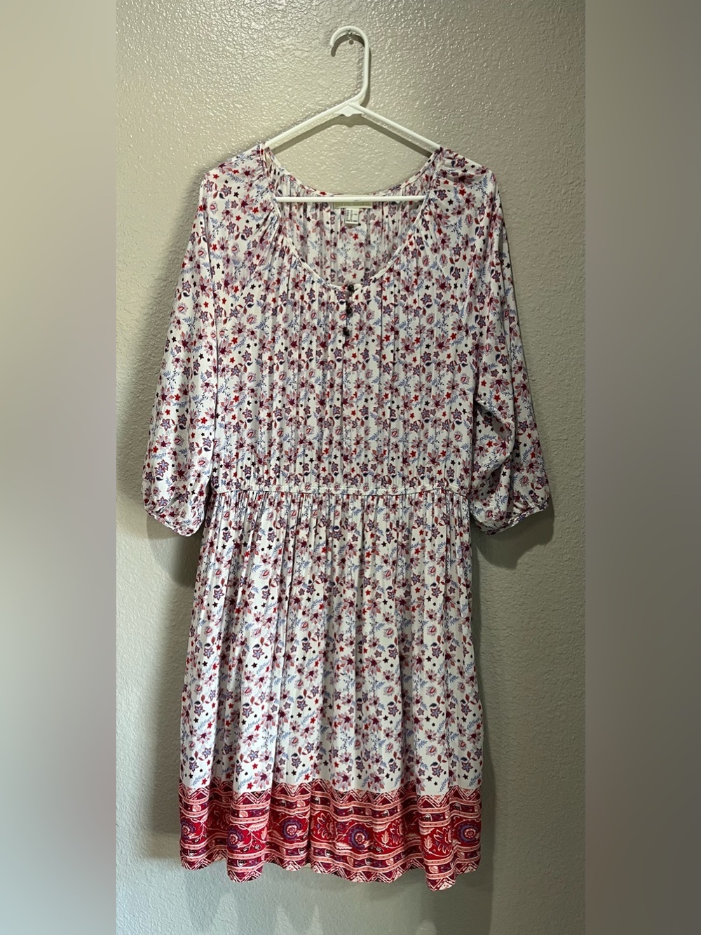 Forever 21 White Midi Dress Pink & Red Floral Print Sz 1X Boho Cottage Core
